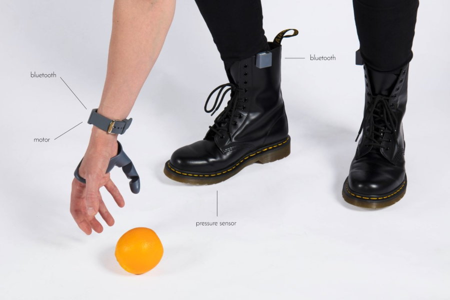Graphic shows the components of the robotic Third Thumb.