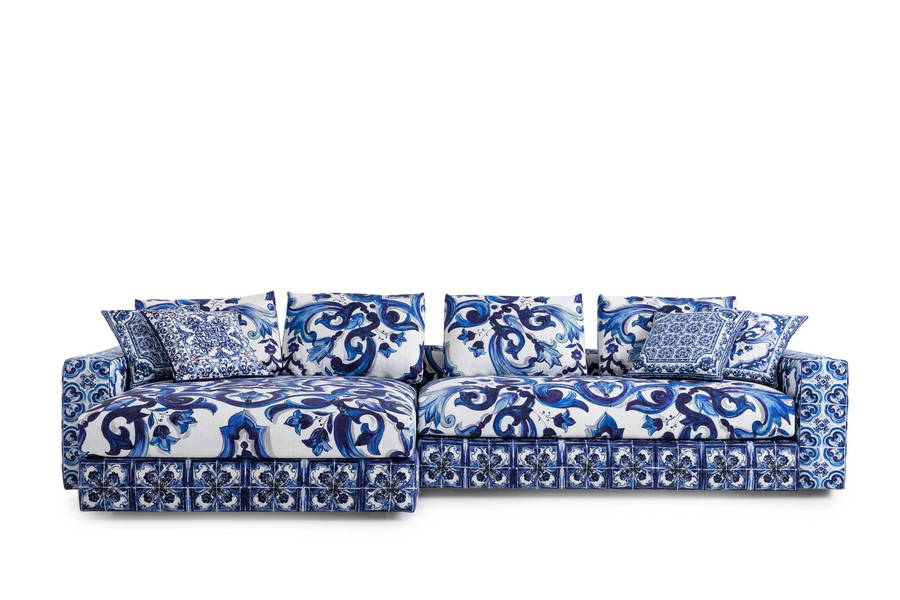 Mediterranean Blue sofa featured in Dolce & Gabbana's 