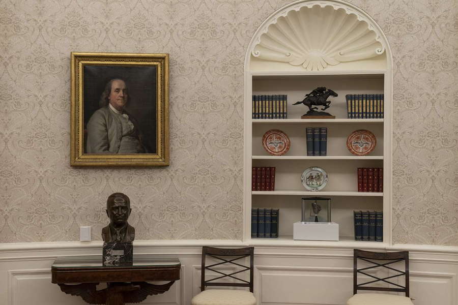 President Biden has replaced the Andrew Jackson portrait in the Oval Office with one of Benjamin Franklin.