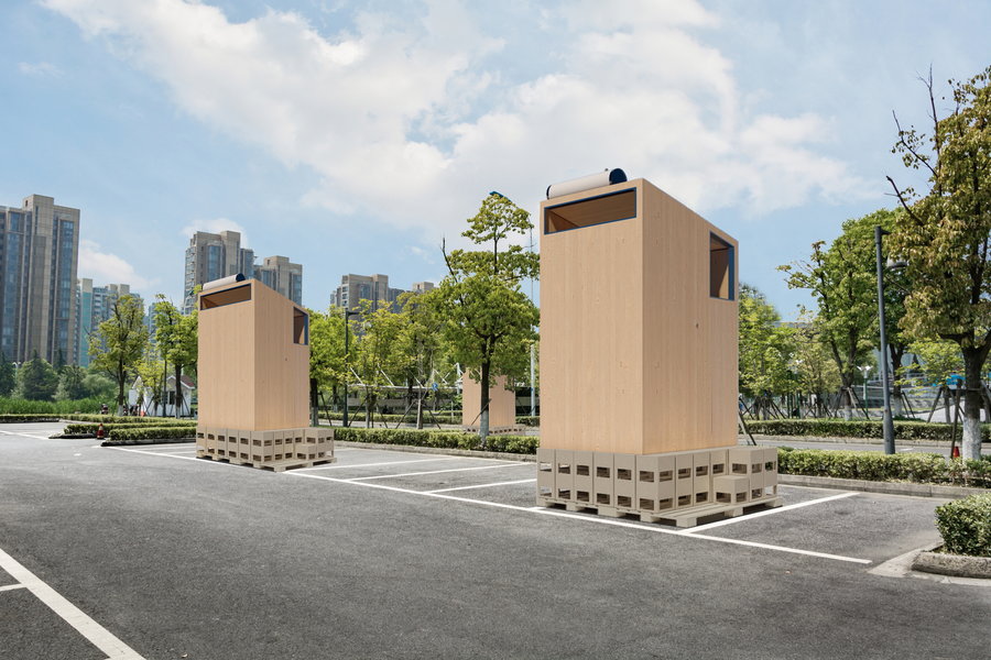 Tiny temporary housing pavilions for healthcare workers designed by Mexico City-based firm REVOLUTION.  