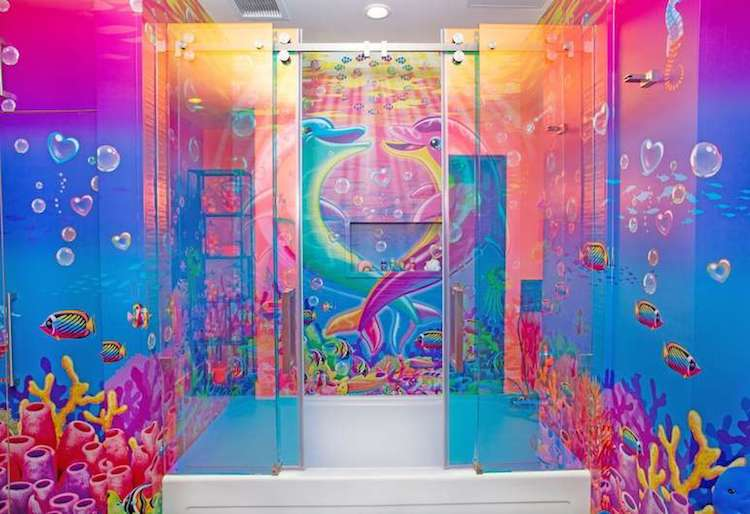 The colorful bathroom inside the new Lisa Frank flat from Hotels.com