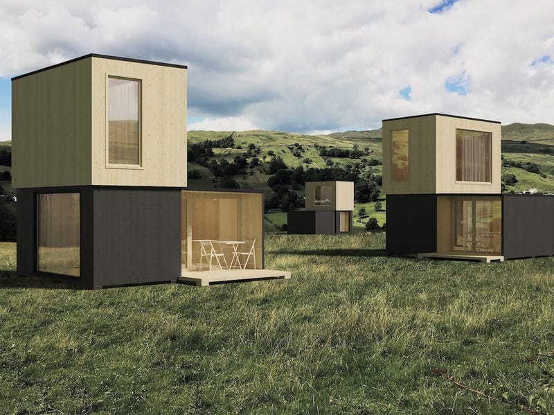 Tiny home village made up of two-story Brette Haus homes.