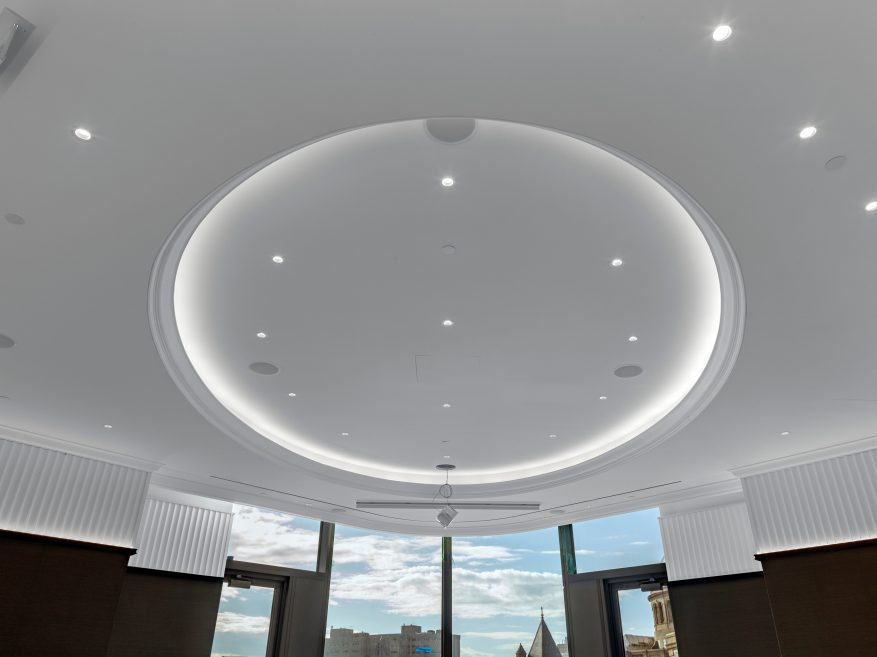 Large, round gypsum ceiling design by USG.