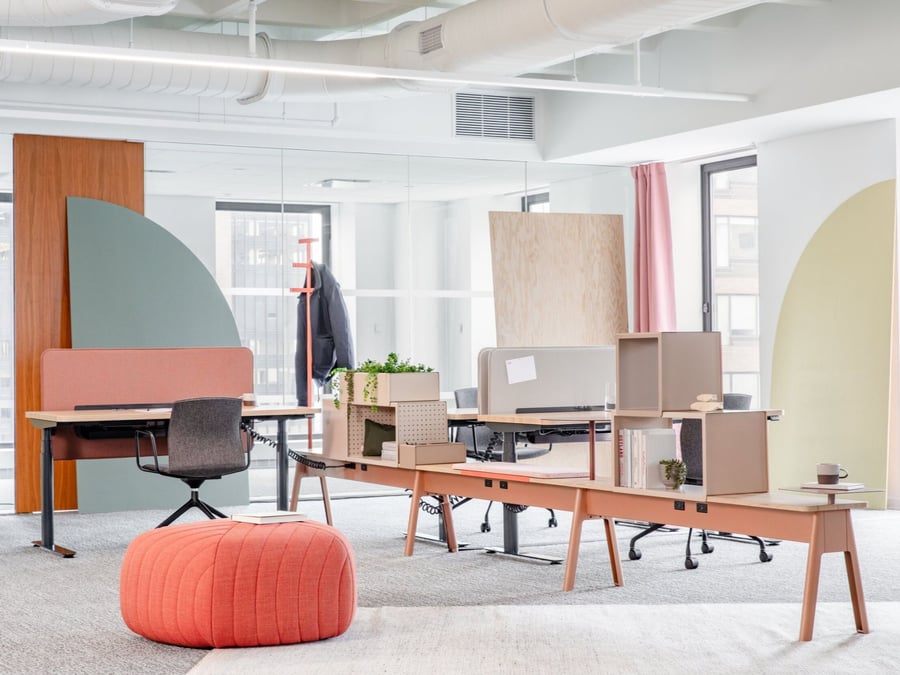 Colorful pieces from Pair's Olli Modular Workspace System.