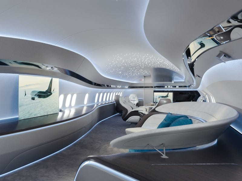 Inside the swank space-age interiors of the Boeing 737 Max Jet. 