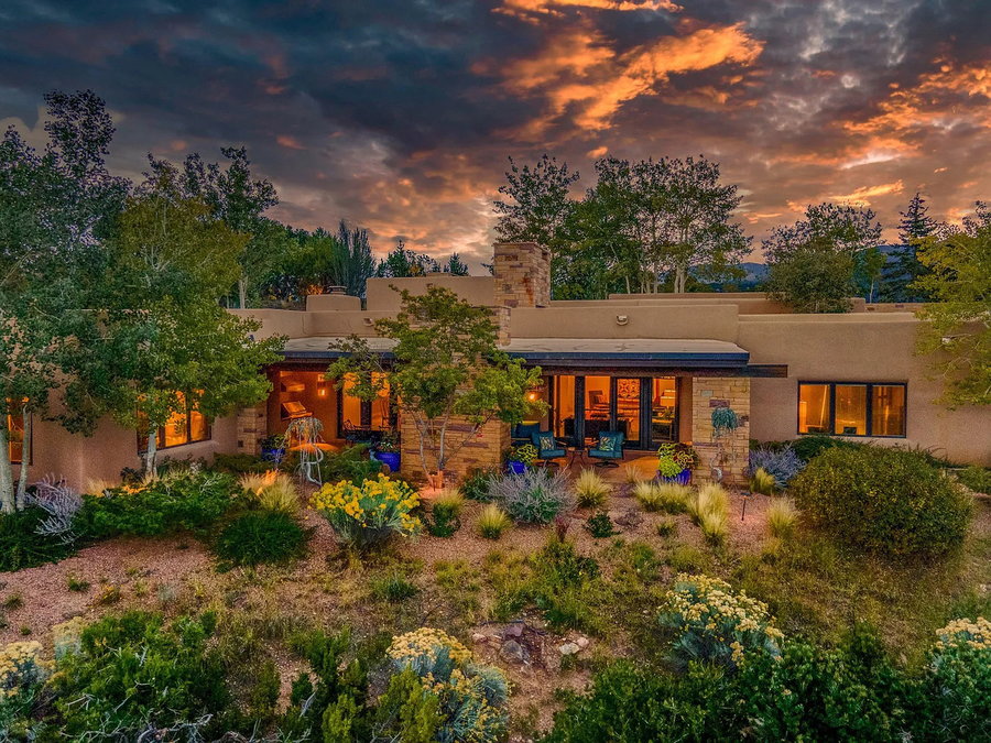 Sunset view of a cozy lanai attached to the Santa Fe mansion, currently on the market for $8.5 million.