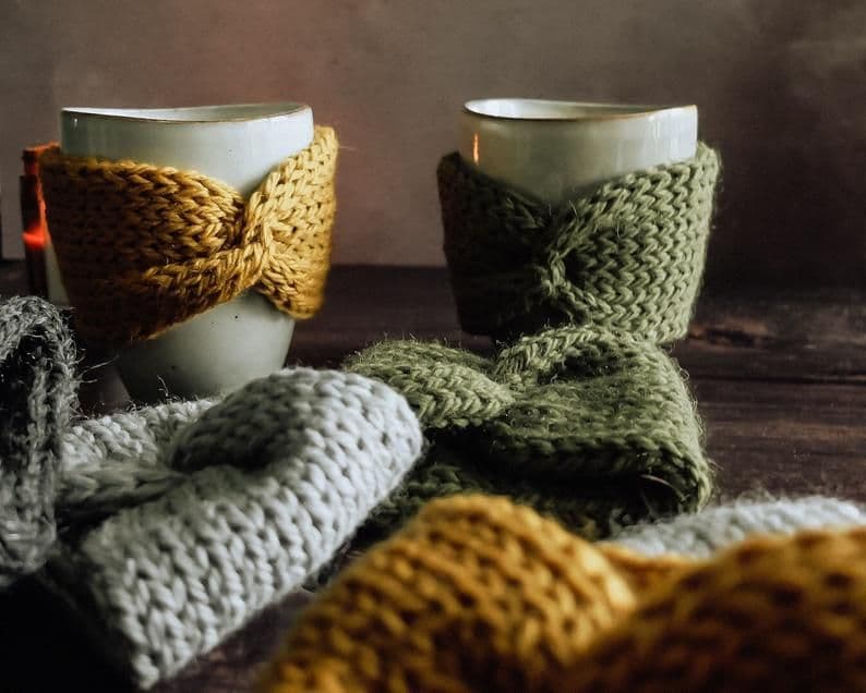 Knitted Coffee Sleeves from Etsy
