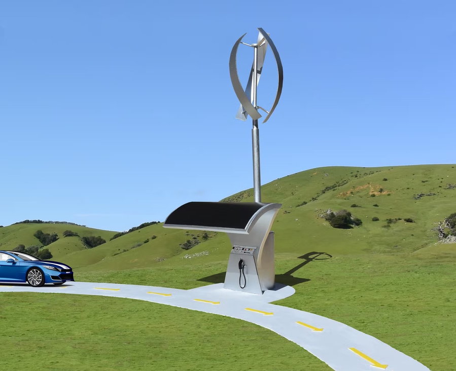 Drive-by Solar Wind Charging Station for EVs, conceptualized by Michael Jantzen. 