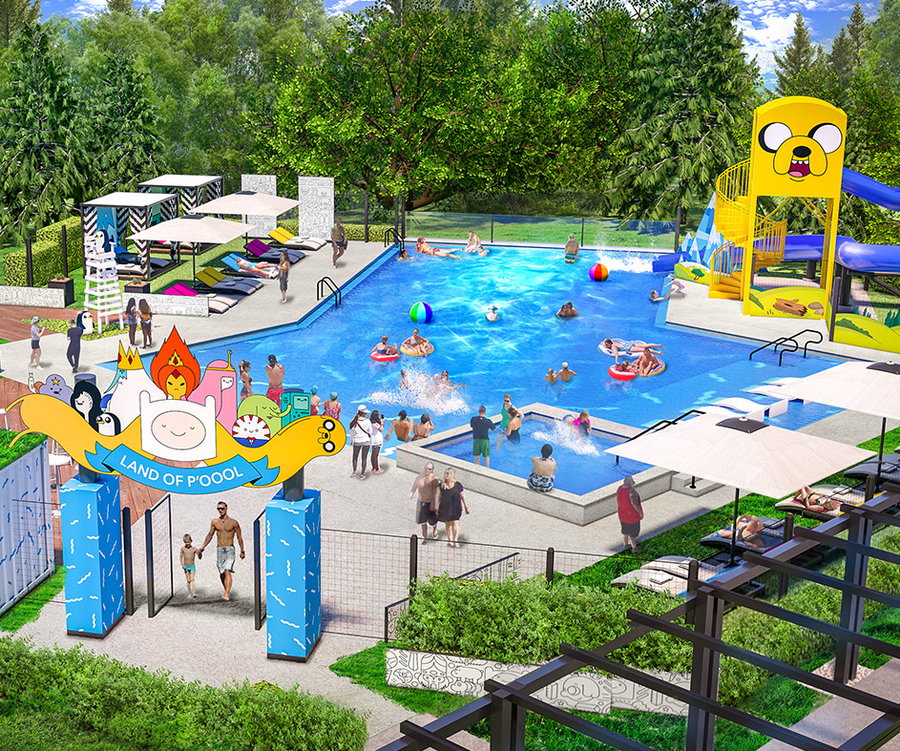 The outdoor pool area for the soon-to-be-open Cartoon Network Hotel in Pennsylvania