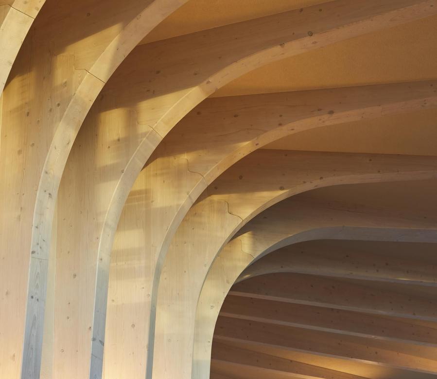 Curving wooden details like these make Maggie Centre Leeds feel a lot more cheerful than a typical rigid, cold hospital. 