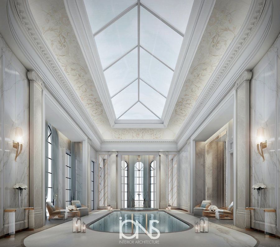 Renderings for an ultra-luxurious neoclassical pool by IONS Design.