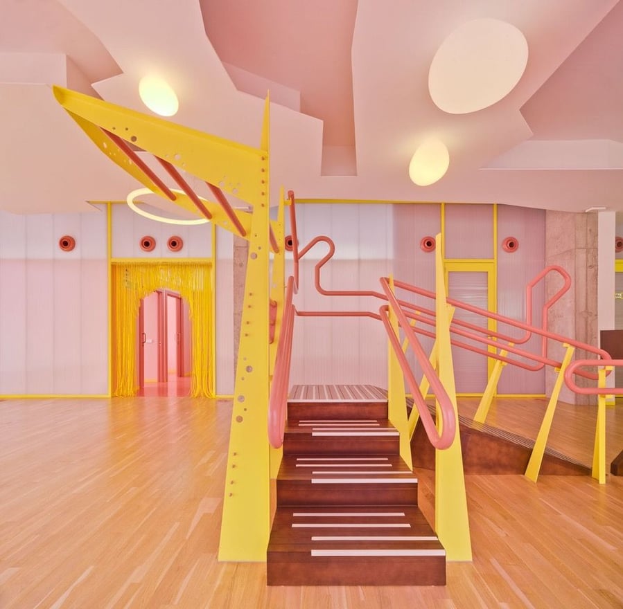 Inside the wonderfully fun and colorful space that is the Form of Care traumatology clinic in Murcia, Spain. 