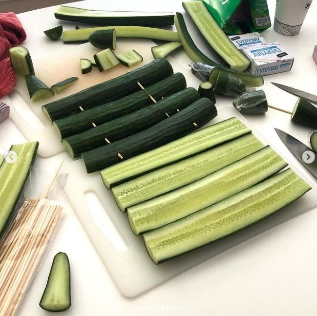 Behind-the-scenes shots reveal Denzer's process of skewering and photographing his vegetable Birkin bags.