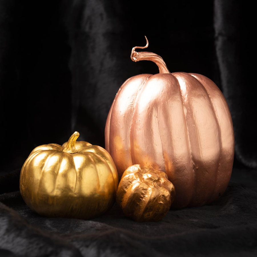 Halloween pumpkins repurposed for Thanksgiving with the help of a little metallic paint