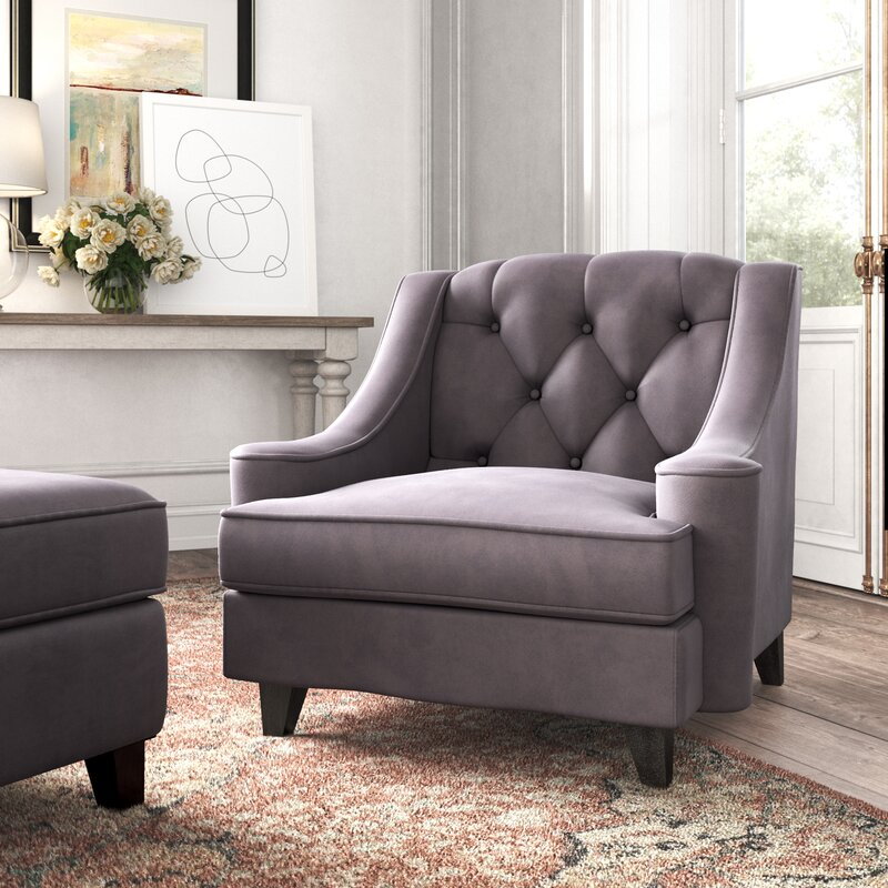 A big, cozy living room chair designed by Kelly Clarkson in collaboration with Wayfair.