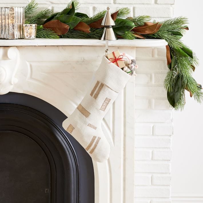 Understated embroidered stockings featured in West Elm's 2020 holiday decor collection.