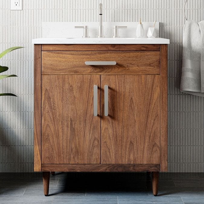 Contemporary bath vanity featured in Lowe's new Origin21 decor line for millennials. 