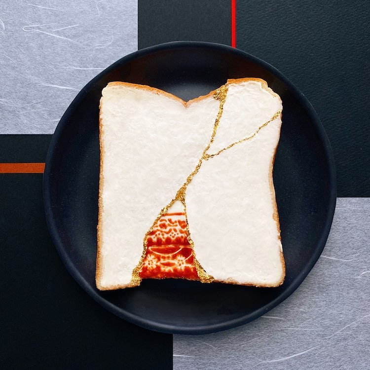 Fragmented toast art by Manami Sasaki pays tribute to the ancient Japanese art of Kintsugi.