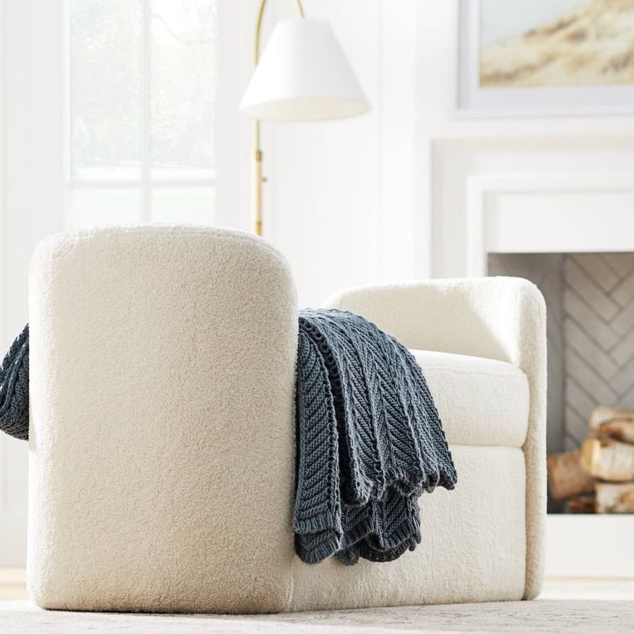 Small sofa in sherpa upholstery, as featured in Studio McGee's Spring 2022 furniture collection with Target.