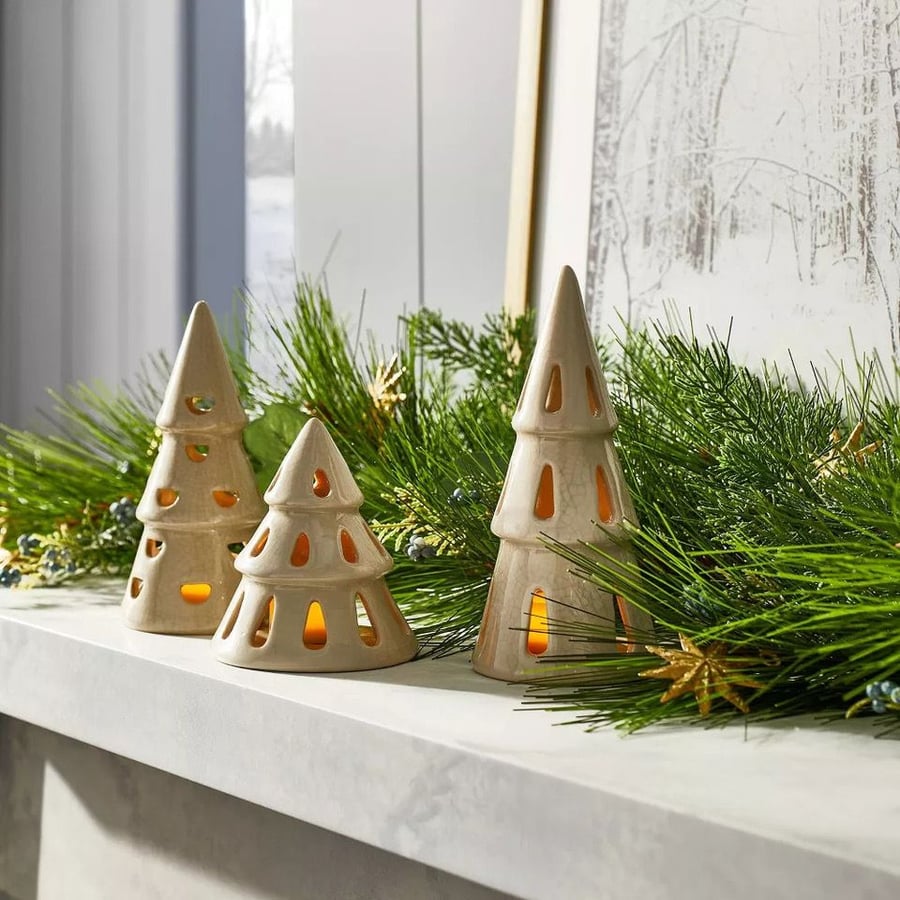 Christmas tree-shaped LED Tea Light Holders featured in Target's 2022 Threshold x Studio McGee holiday collection.
