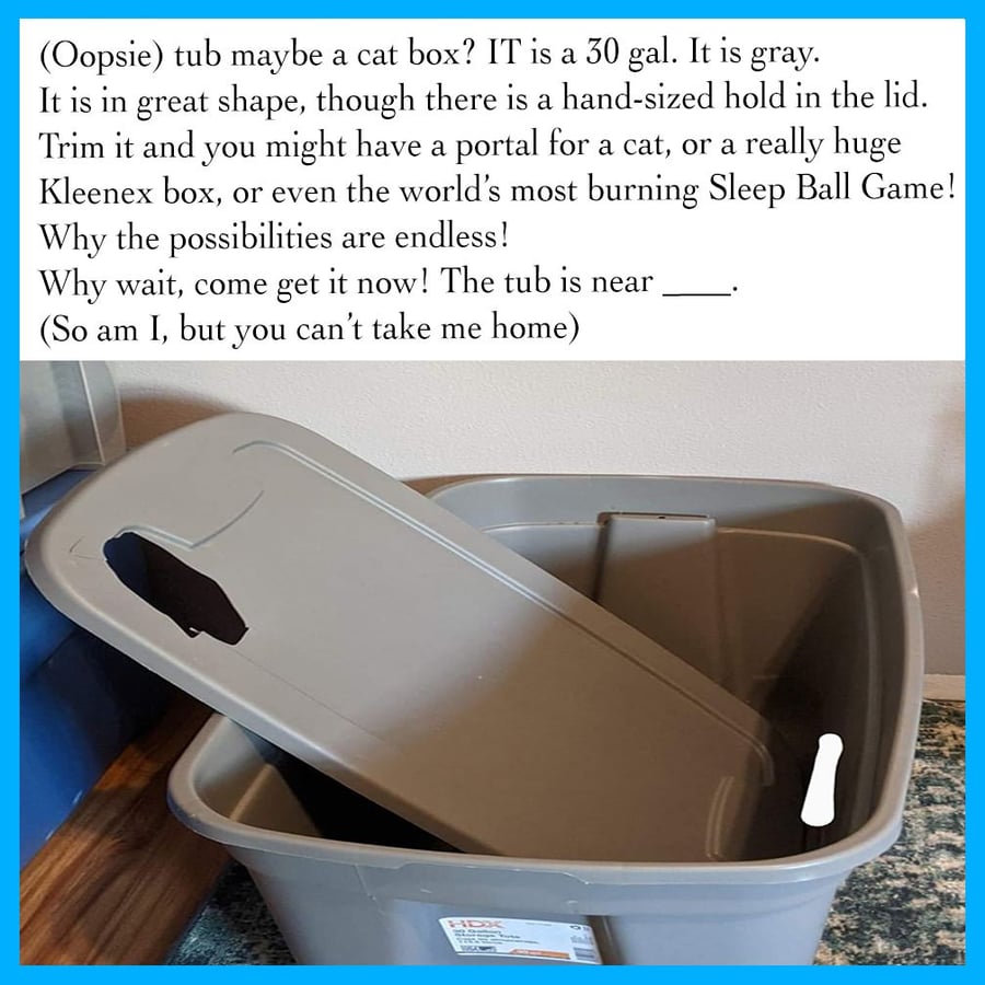 Buy Nothing Project post offers up an old trash can to members of the user's community.