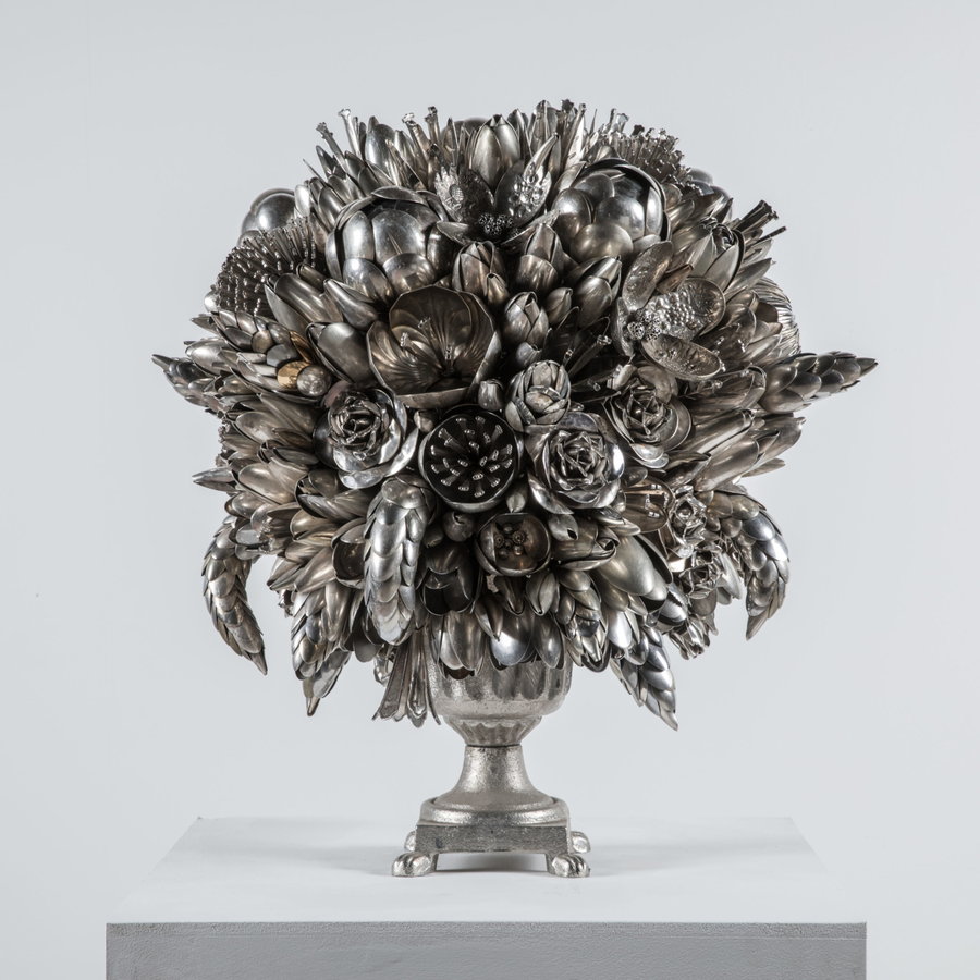 Upcycled metal floral arrangement by Ann Carrington. 