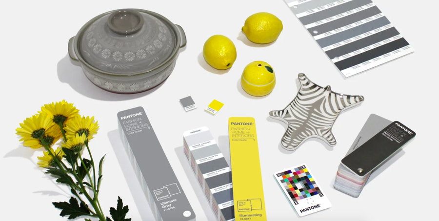 Several home decor objects and articles of clothing in Pantone's Color of the Year selections for 2021.