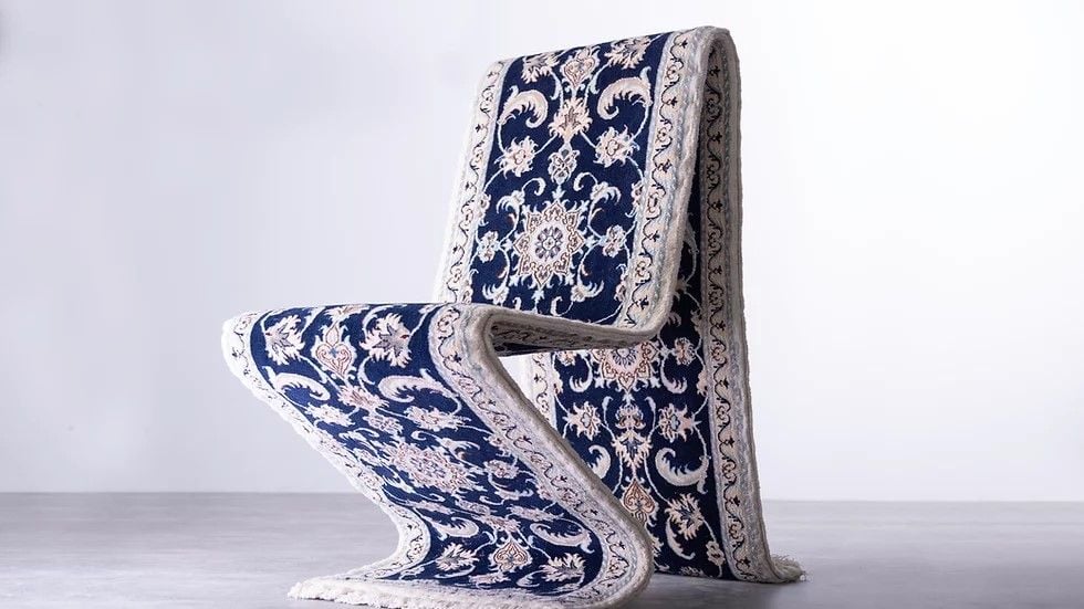 Mousarris Design Studio's handmade Carpet Chair, built from traditional Persian rugs.