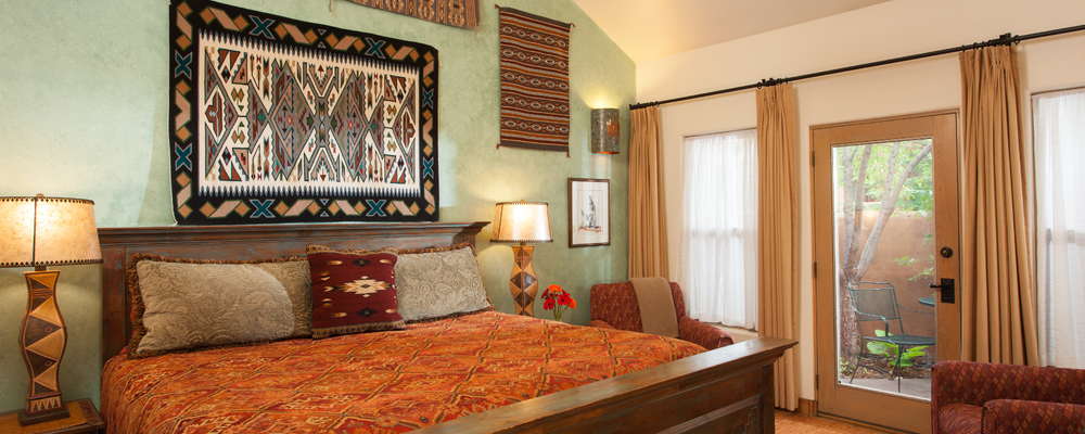 Zia Room, King bed, Native American art, Private bath and patio