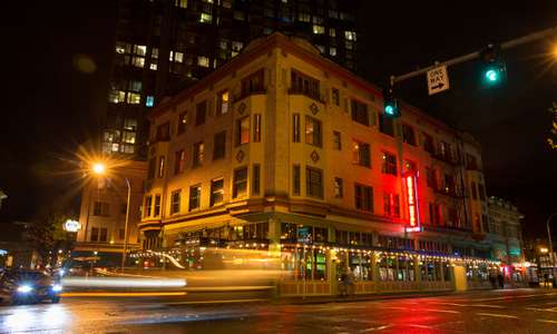 Exterior, McMenamins Crystal Hotel in Portland, Oregon.