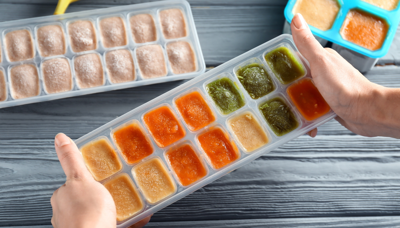 baby food in ice cube trays