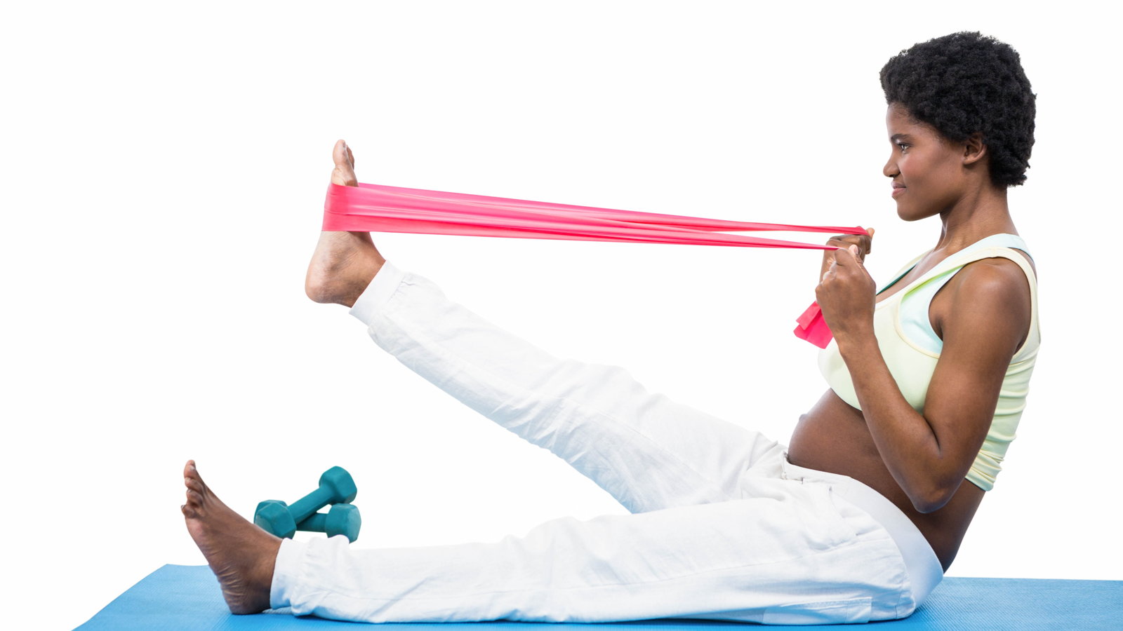 pregnant woman using exercise bands