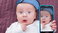 baby holding phone with picture of himself