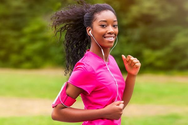 A young woman running. 