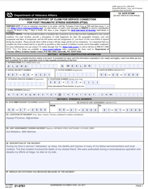 Example of VA Form 21-0781