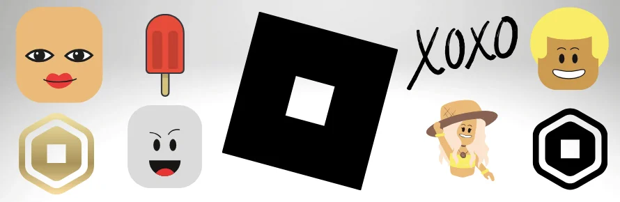 What Are the Roblox Lawsuits About? Roblox logo and graphics from the game including characters, robux, a digital popsicle and xoxo