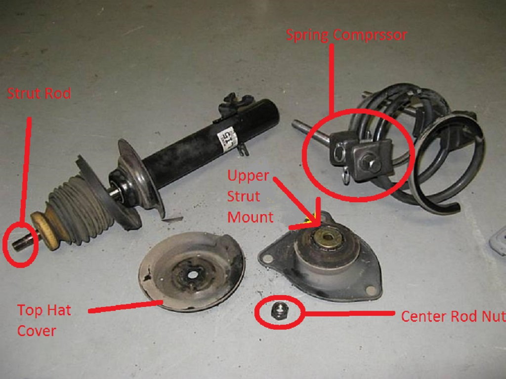 The different parts of the strut assembly