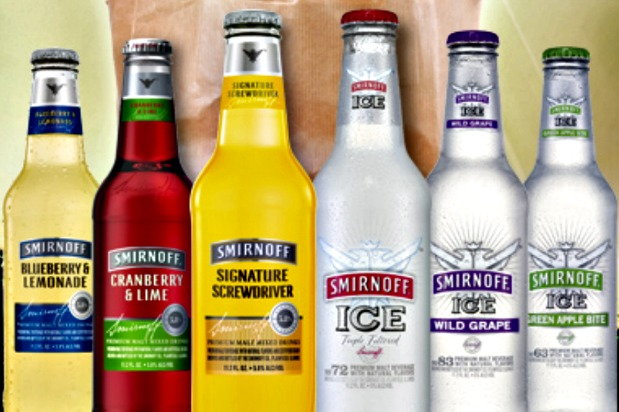 ad showing bottles of different smirnoff malt flavors