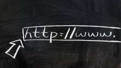 A chalkboard URL. 