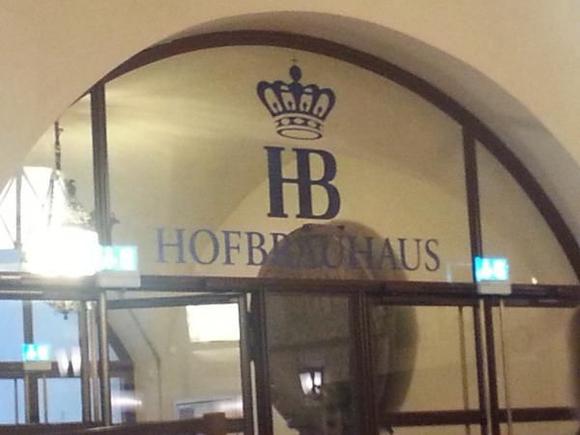 Hofbräuhaus Munich, dinner 1st night. Pig knuckle got to try it!