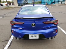 Here's the back of my a 2021 TLX A-Spec that I text drove today. I love the power of the new turbocharged engine. Feels like my 4G with all the power and the torque is there when I need it. I definitely love that the front end isn't heavy as my 4G is around corners. 