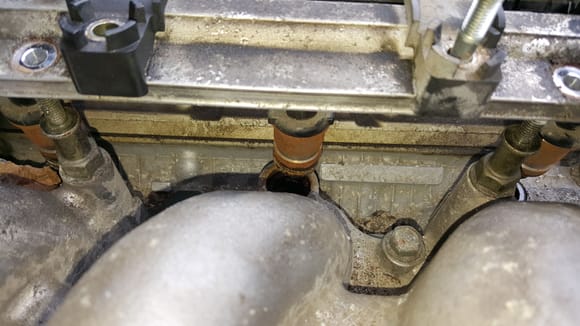 One of the intake manifold screw is obstructing view of windshield side fuel injector.