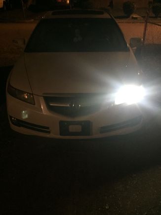 This is a photo of the headlights on the "high beam" setting.