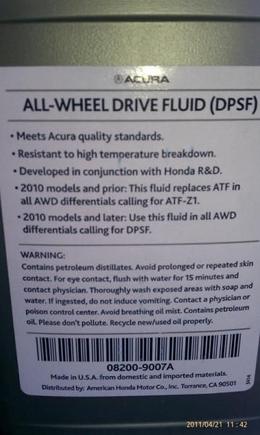 All Wheel Drive Fluid Back Label