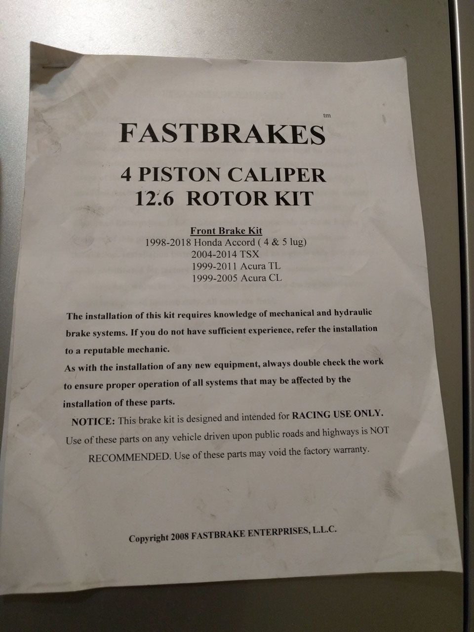 Brakes - SOLD: Fastbrakes 4 Piston Wilwood Caliper 12.6" Big Brake kit for 2004-2014 Acura TSX - New - 2004 to 2014 Acura TSX - Glassboro, NJ 08028, United States