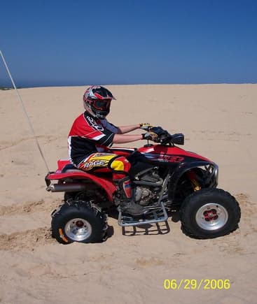 My son,Dustin,on his '99 300ex with Gecko rear paddles for the sand of Silver Lake.                                                                                                                     