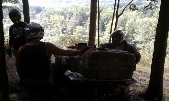 Break time at this really high overlook.  You can't tell but we were about 100 feet ABOVE those powerlines in the background.