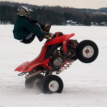 Bar Hop wheelie (Standing to legs over) on the ice.                                                                                                                                                     