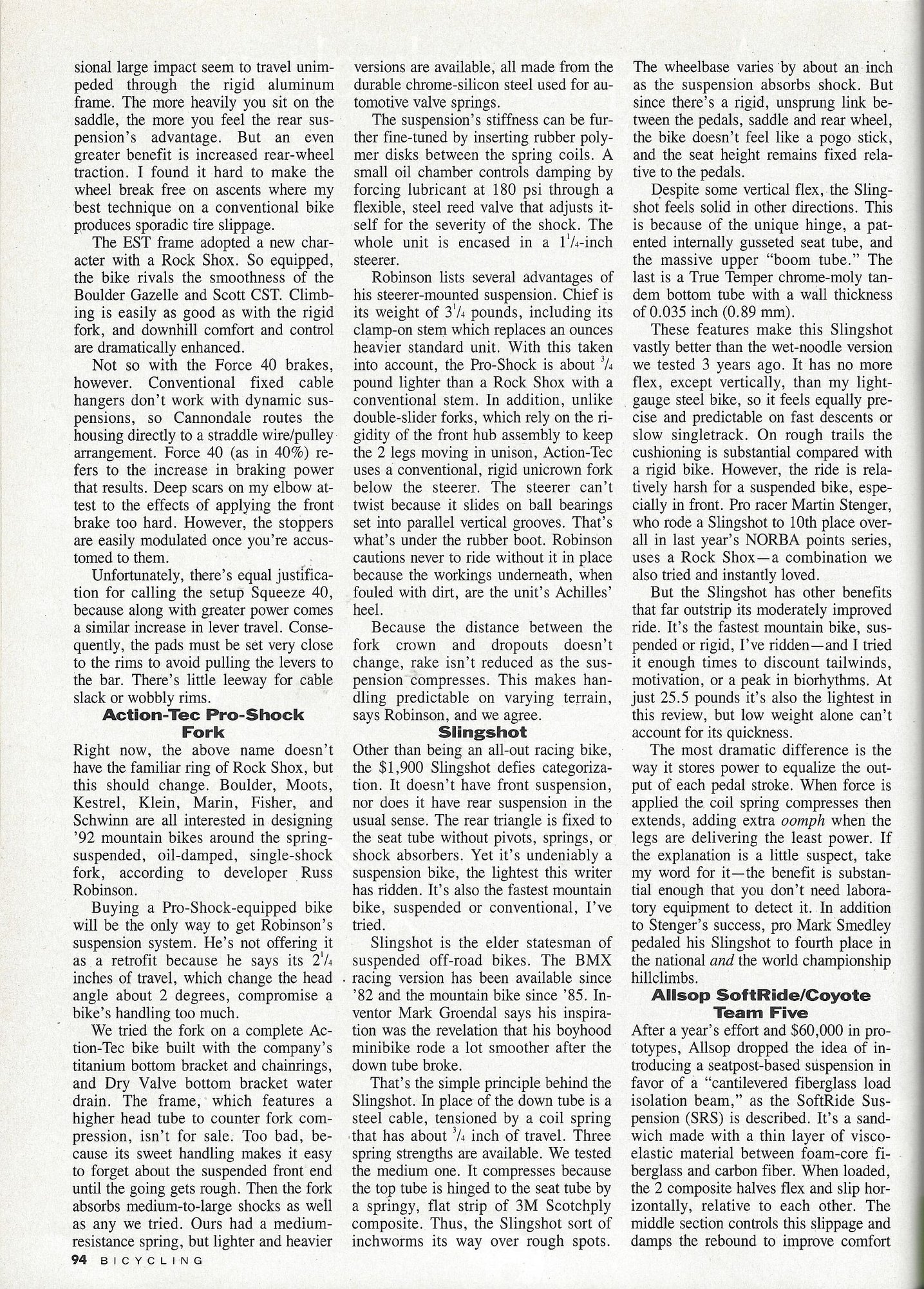 Road Test/Bike Review (1991) Mountain Bikes with Suspension Bike Forums