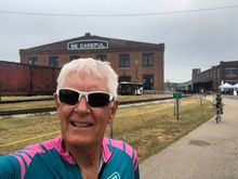 Part of the train museum in the background 